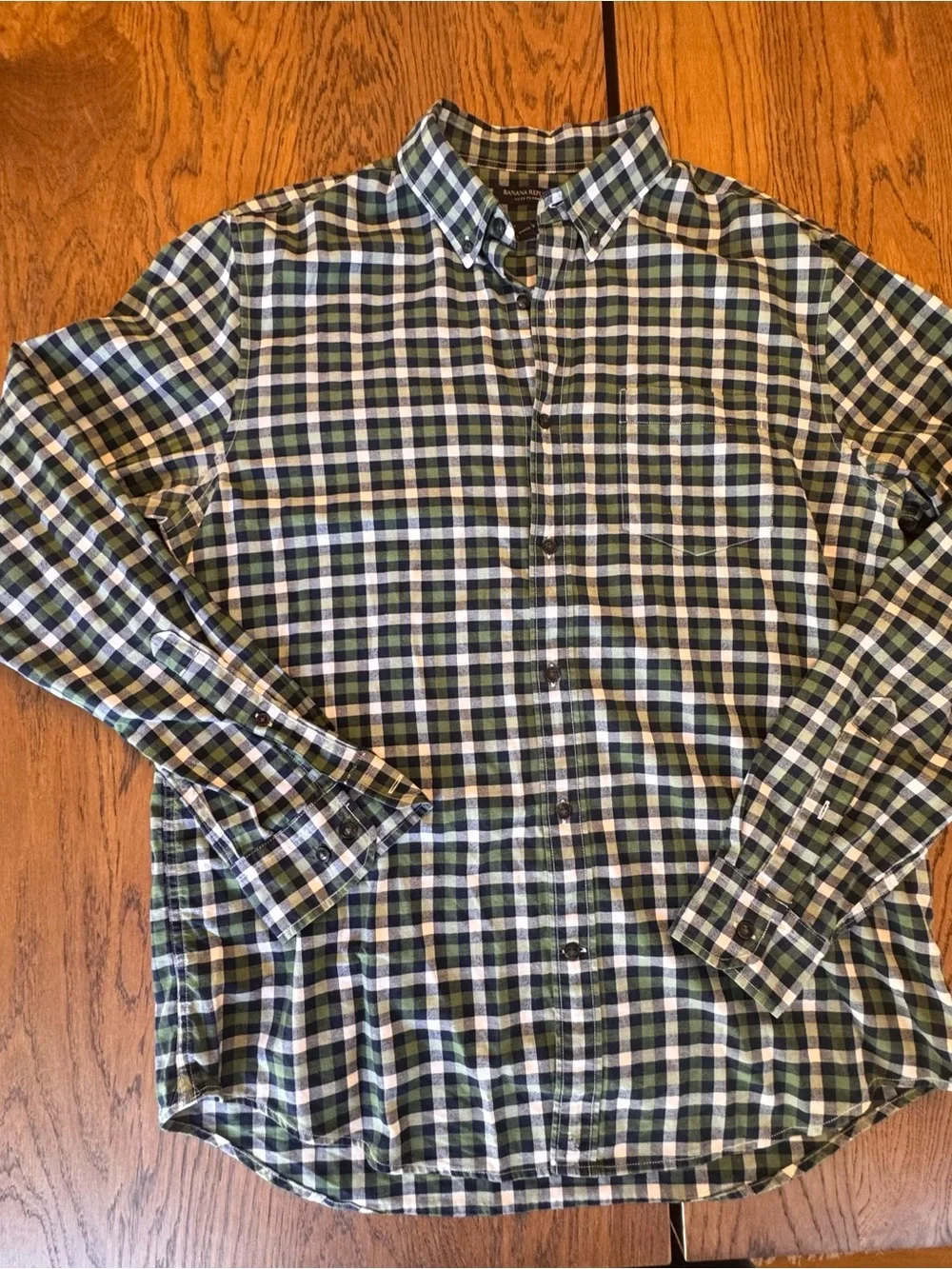 Banana Republic Luxe Flannel Shirt Mens L Green Plaid Excellent Camden Fit